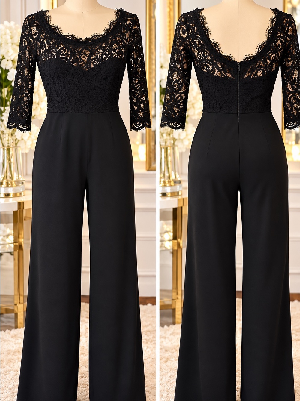 Elegant Black Lace Jumpsuit - Women Pants & Jumpsuits